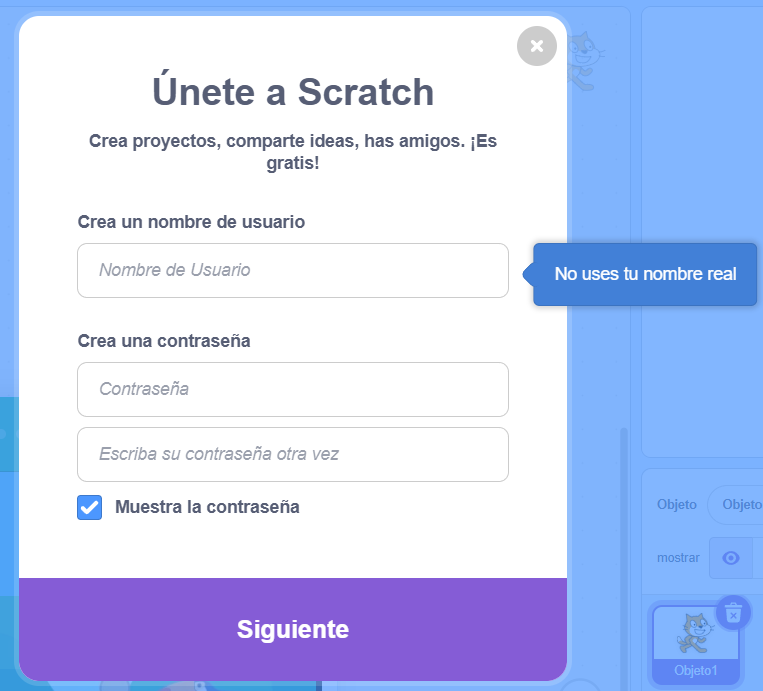 Captura de pantalla del botón Unirse a Scratch en la web oficial